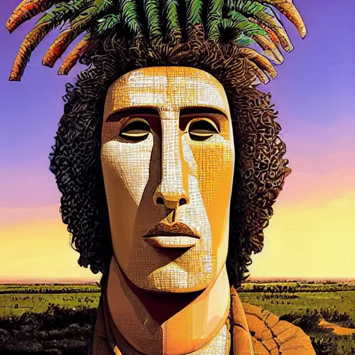 Prompt: a portrait of an easter island head of weird al yankovic by sandra chevrier, by jon foster, detailed render, epic composition, natural landscape background, 4 k realistic, cryengine, realistic shaded lighting, sharp focus, masterpiece, by enki bilal