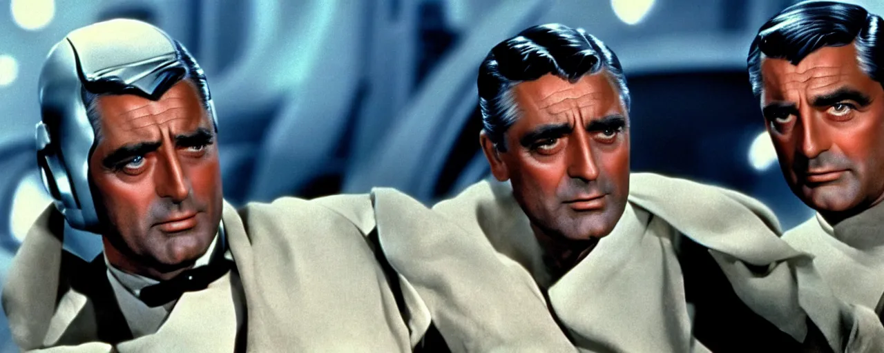 Image similar to a film still of Cary grant in Star Wars 1977 high quality technicolour.