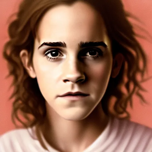 Image similar to beautiful hyperdetailed photograph of hermione granger portrrayed by emma watson, golden hour, soft focus, medium shot, 8 k, portra 4 0 0