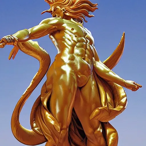 Image similar to the statue of helios by hirohiko araki and moebius