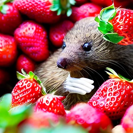 Image similar to photo of a blind ZOMBIE marsupial mole eating strawberries-W 1024