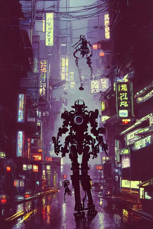 Prompt: cinematic 3 5 mm photo of ancient overgrown cyberpunk tokyo with robot by syd mead, night, rain, flowers, beautifully lit, hyperdetailed, unreal engine, photorealistic