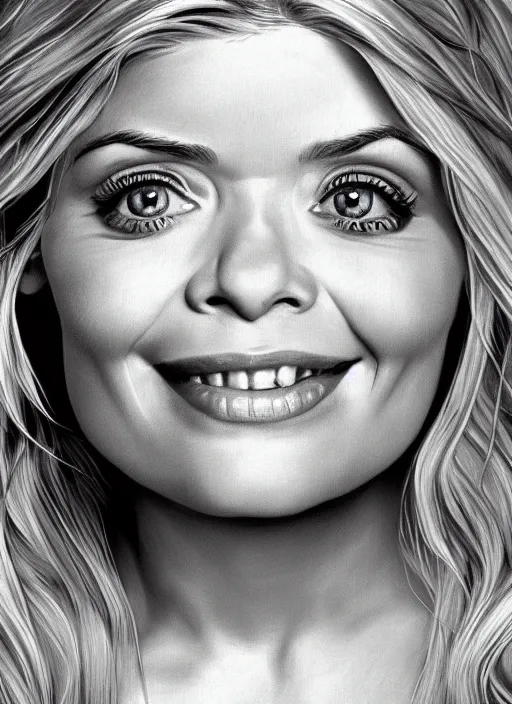 Image similar to holly Willoughby with the physique of a body builder, symmetrical facial features, hyper realistic, ultra detailed, cinematic, dynamic lighting, photorealistic, refined, intricate, digital art, digital painting, masterpiece, 8k