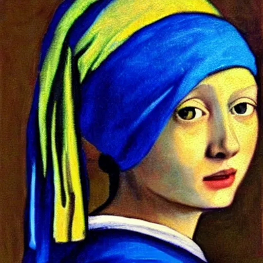 Image similar to painting of the girl with the pearl earring as a teletubbies, in the style of johannes vermeer