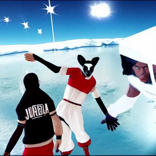 Prompt: michael jackson contra / michael jordan goat simulator crossover and 1 antartica