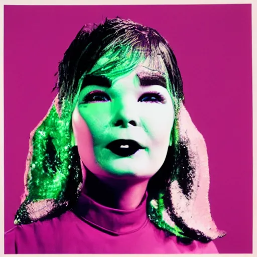 Image similar to a dragon inspired by bjork photographed by andy warhol