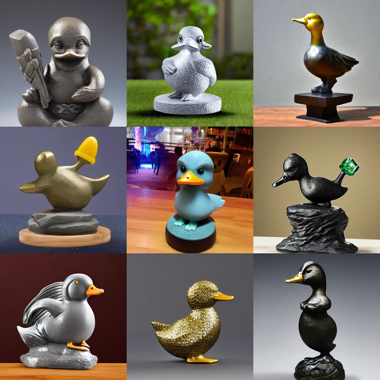 Prompt: photo crystal duck ninja statue