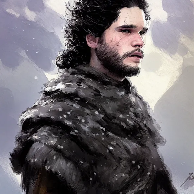 Prompt: jon snow from game of thrones, portrait, elegant, intricate, digital painting, artstation, concept art, smooth, sharp focus, illustration, art by konstantin korovin and daniel f. gerhartz and john howe