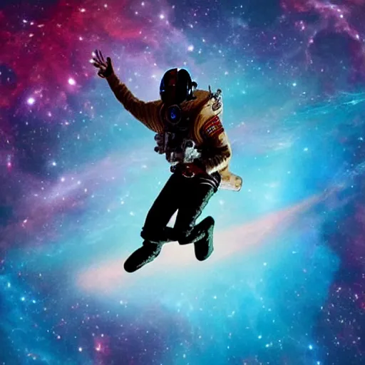 Prompt: Travis scott flying through space