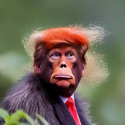 Image similar to a donald - trump - orang - outang hybrid, wildlife photography