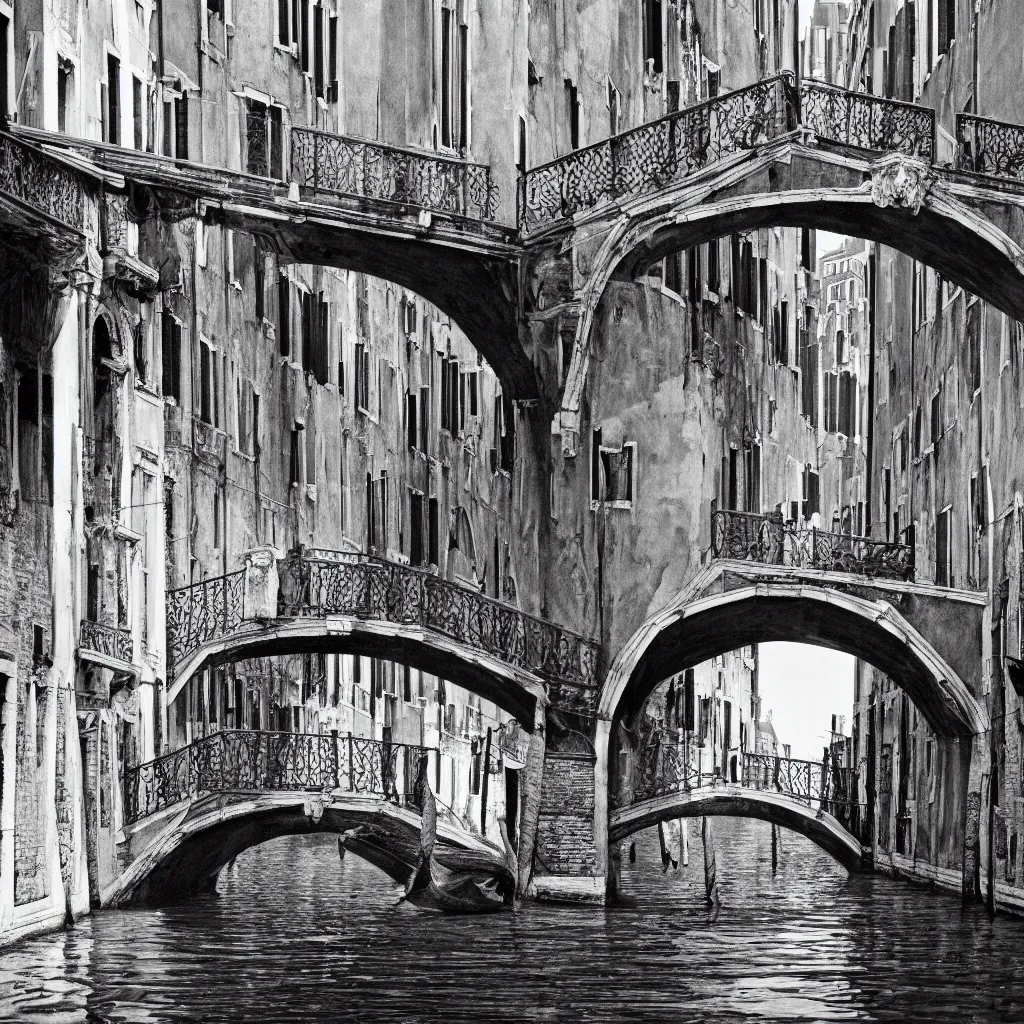 Prompt: venice bridges by piranesi, composition, cinematic, rule, grid