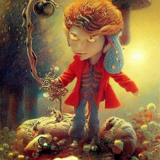 Image similar to magic mushroom, david bowie, nendroid, gaston bussiere style