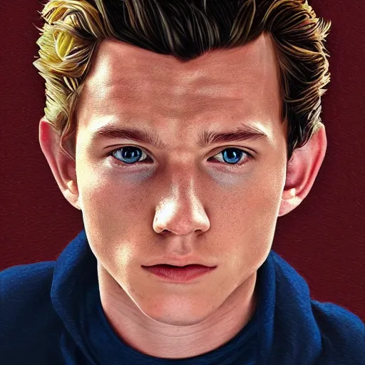 Image similar to portrait of tom holland, highly detailed, centered, solid color background, digital painting