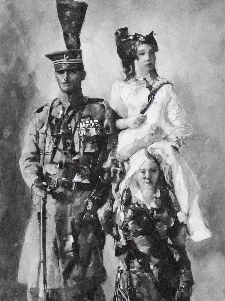 Image similar to a soldier and a queen