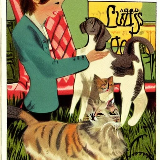 Image similar to cats and dogs, Vintage Magazine Illustration