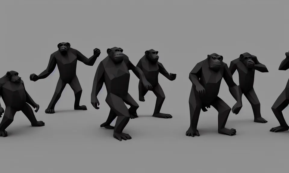 Image similar to Five apes against two millionaires wearing tuxedos. Low Poly.