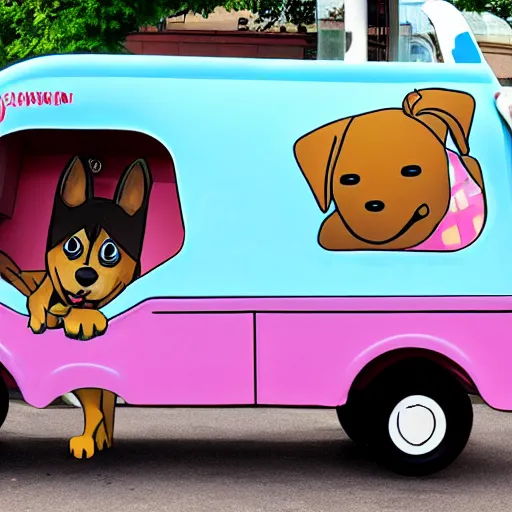 Image similar to cartoon dog driving an ice cream van