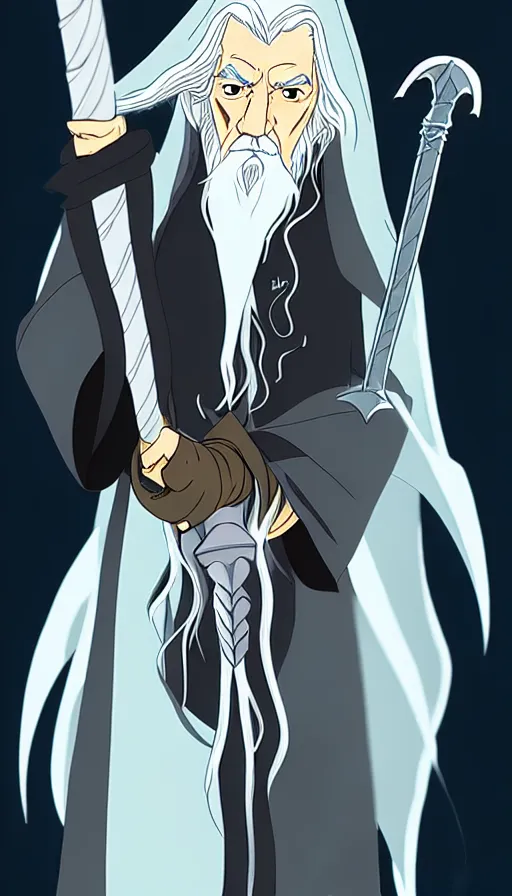 Prompt: gandalf ecogoth from the near future past, anime, manga, studio mir