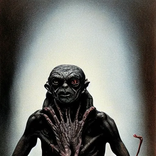 Image similar to gollum smeagol grotesque, ultra detailed, ultra realistic, by beksinski, alejandro jodorowsky