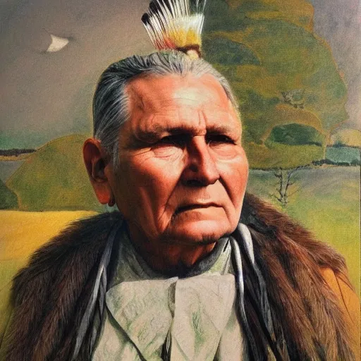 Image similar to painting of chief joseph, in the style of andrew wyeth, award winning, detailed, 4 k, hd