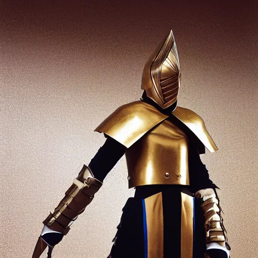 Image similar to a paladin wearing issey miyake armor while posing in a luxurious living room, 3 dcg, ps 1, morrowind, mmorpg, portrait, fashion photography, by mario testino, davide sorrenti, jemal shabazz