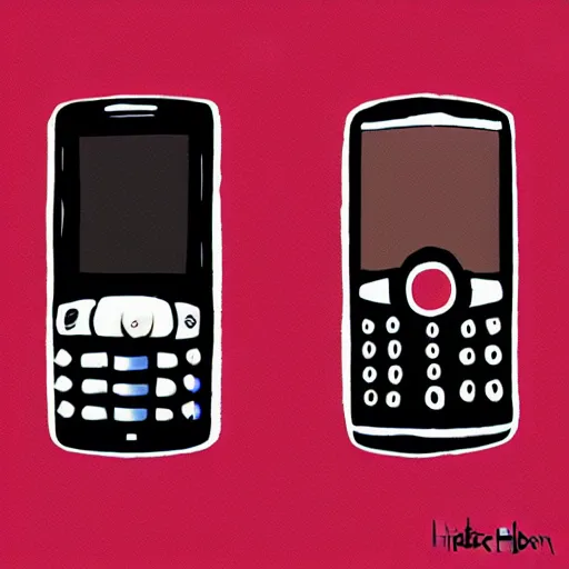 Image similar to two old phones side by side, little hearts in the air, digital art