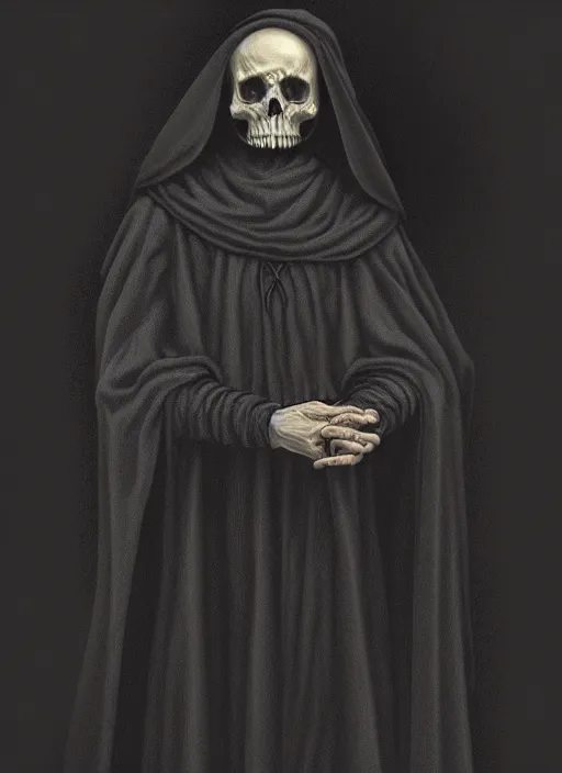 Image similar to fineart illustration of the necromancer wearing a black cloak, hyper detailed, crisp