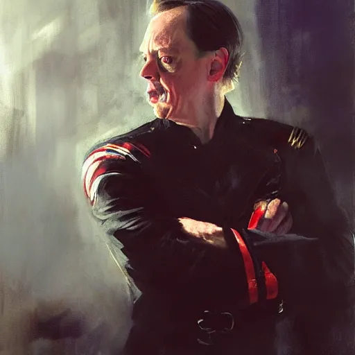 Image similar to portrait of an emotional steve buscemi as captain america, by jeremy mann, anders zorn.