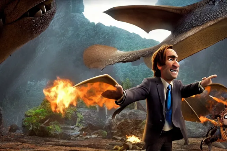 Image similar to Saul Goodman in How To Train Your Dragon (2010), movie cinematography still