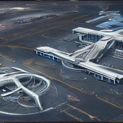 Image similar to sci-fi airport from above view motherboard structure on the coronation of napoleon painting and digital billboard in the middle, unreal engine 5, keyshot, octane, artstation trending, ultra high detail, ultra realistic, cinematic, 8k, 16k, in style of zaha hadid, in style of nanospace Michael Menzelincev, in style of Lee SOUDER, colors in style of the Blade Runner 2049, in plastic, dark, tilt shift,