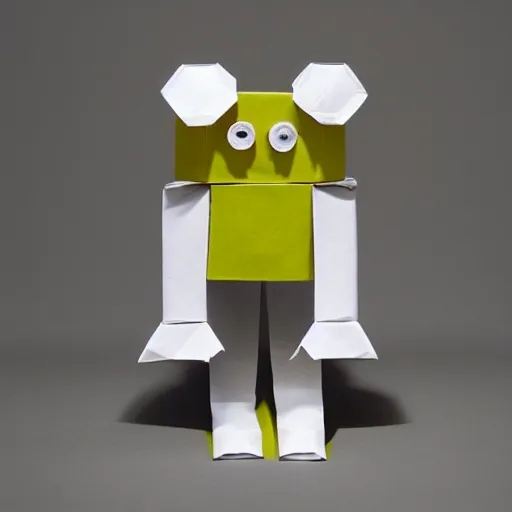 Image similar to a robot made of origami, cute, artwork