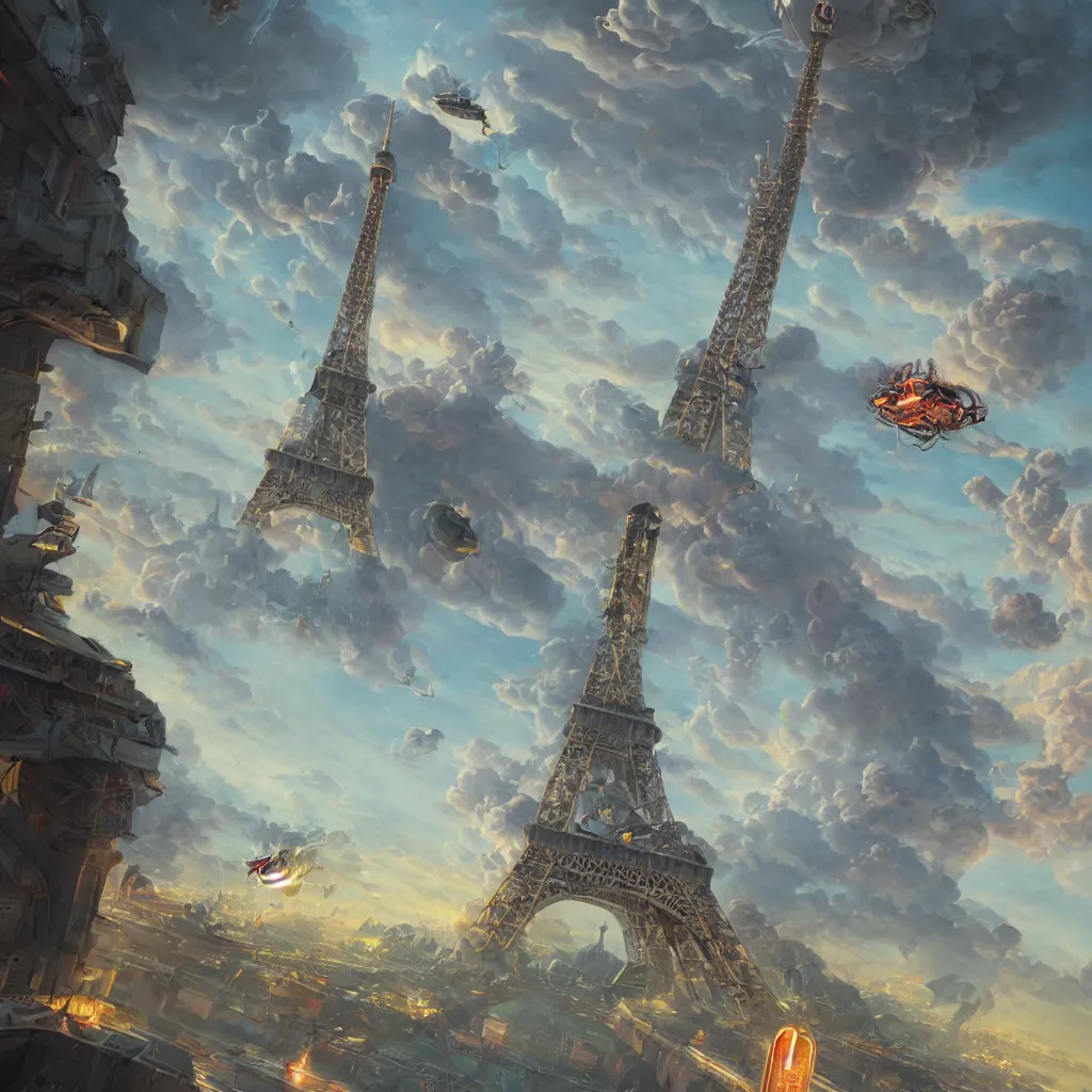 Prompt: tictac ufo crashing on the eiffel tower, hyper-realistic, Peter Mohrbacher Takayuki Takeya , dramatic cinematic lighting rendered by octane, 8k, photograph