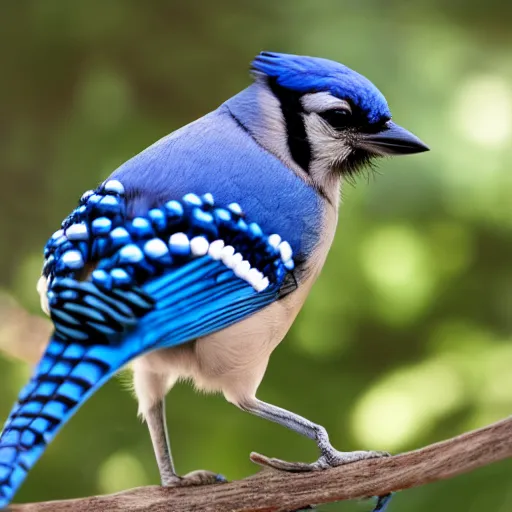 Image similar to 4 k photograph of a blue jay wearing headphones