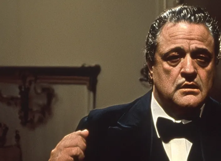 Prompt: film still of John Goodman as Vito Corleone in The Godfather 1972