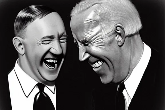 Image similar to “ very very intricate photorealistic photo of hitler and joe biden laughing together, detailed natural lighting, award - winning crisp details ”