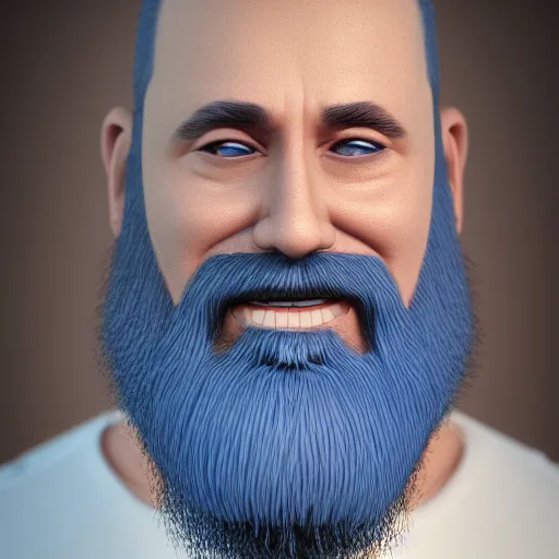 Prompt: a man with a beard wearing a blue outfit, an ambient occlusion render by Pixar, polycount, superflat, 3d, hd mod, bryce 3d