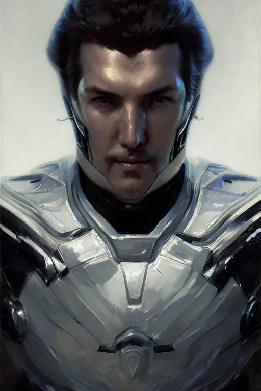 Prompt: sergey pavlovich carder closeup portrait futuristic fractal fightsuit gaston bussiere craig mullins j. c. leyendecker monochrome studio lighting