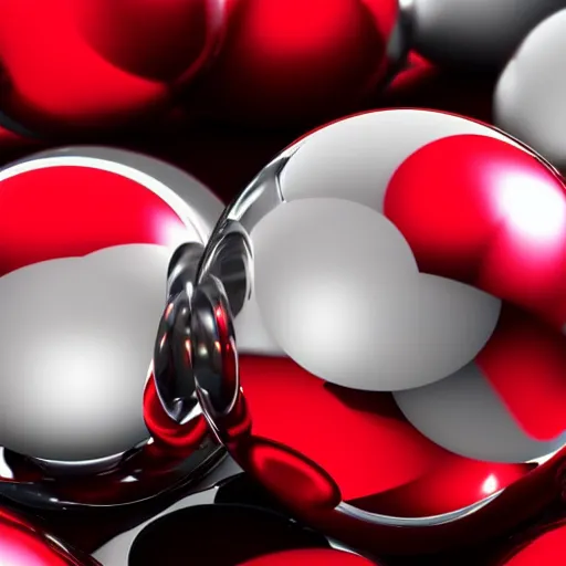 Prompt: chrome spheres on a red cube, shallow focus