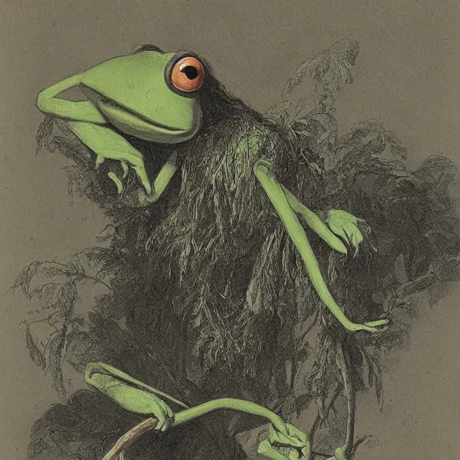 Prompt: “portrait of Kermit the frog by John James Audubon”