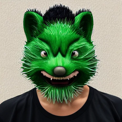 Prompt: 3 d head of green hedgehog, frontal symmetrical logo, artgerm, rutkowski, tooth wu, beeple, and intricate
