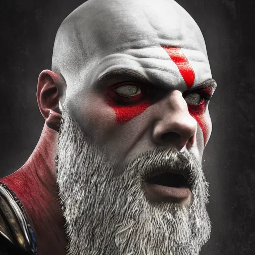 Image similar to portrait of kratos, intricate artwork, concept art, octane render, deviantart, cinematic, key art, hyperrealism, iridescent accents, portrait photograph, nikon 3 5 mm, photograph by greg rutkowski