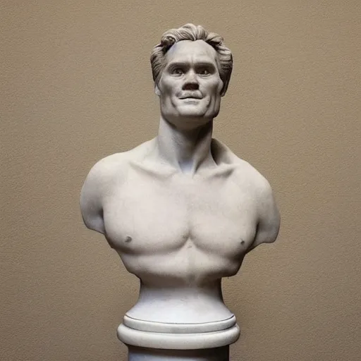 Prompt: “renaissance marble sculpture of Jim Carrey, backlit, 8k”