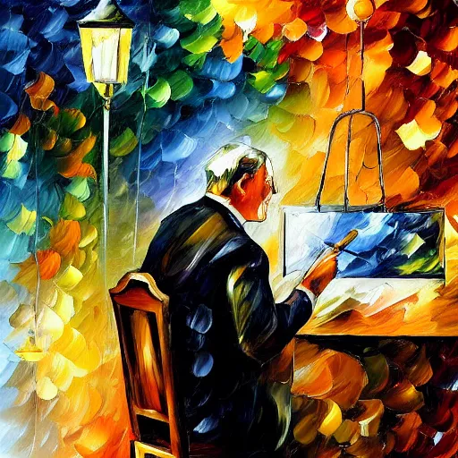 Image similar to painting of Thomas Edison experimenting by Leonid Afremov