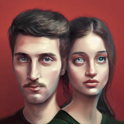 Prompt: Portrait of two people, sharing the same face, illustrated by Ivana Lena Besevic, trending on artstation, 4k, 8k