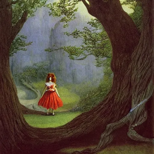 Prompt: Alice in Wonderland, painted by Caspar David Friedrich, oil painting