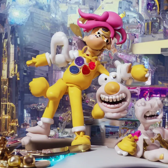 Image similar to jeff koons hip hop bauhaus style street sharks sailor moon wearing diamond grillz and a ton of bussdown iced gold bling in wallace & gromit strata - cut claymation, ultra realistic, concept art, intricate details, serious, highly detailed, photorealistic, octane render, 8 k, unreal engine, art by greg rutkowski