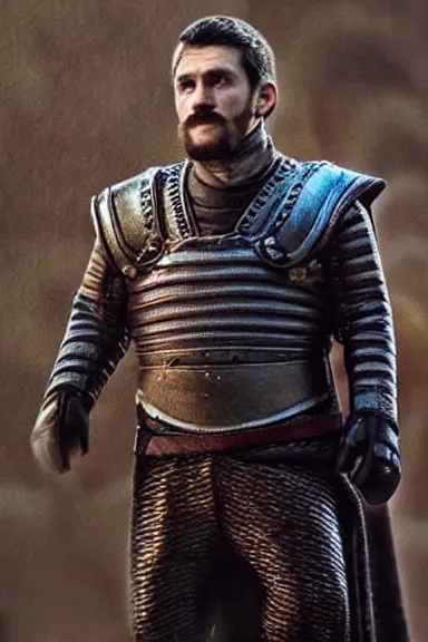 Image similar to “ very intricate photorealistic photo of a realistic human version of super mario in an episode of game of thrones, photo is in focus with detailed atmospheric lighting, award - winning details ”