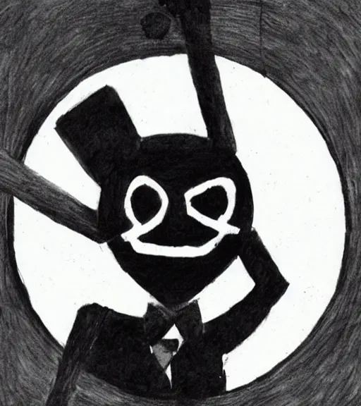 Prompt: slenderman's face but it has a smile and eyes drawn on it with a sharpie