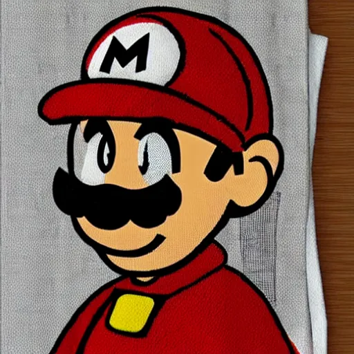 Image similar to super mario, ketchup on a napkin