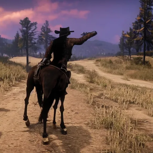 Prompt: skeleton horse walking in red dead redemption 2